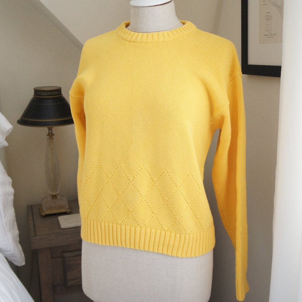 Vintage Talbots Yellow 100% Cotton Crewneck Sweater Size Medium